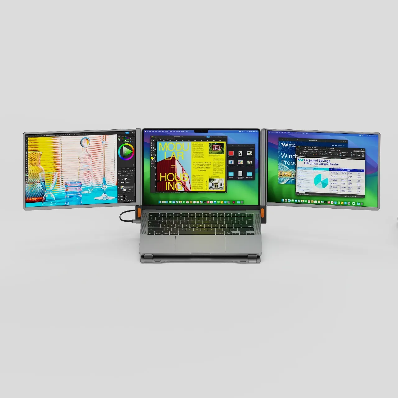 Order Powerology Dual Portable Monitor With Mst Docking Station - Grey ...